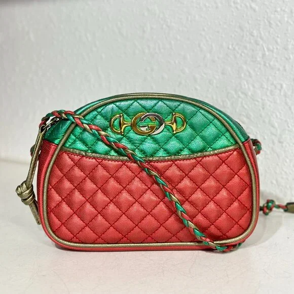 Gucci Red And Green Leather Small Shoulder Bag Crossbody - Picture 1 of 9